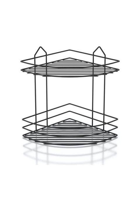 Sas 2 Katlı Plastik Kaplama Köşe Süngerlik Duş Rafı Sabunluk Siyah