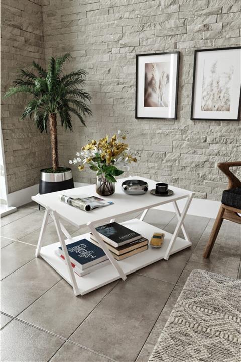 messer Dekoratif Beyaz Orta Sehpa 90x60 Cm