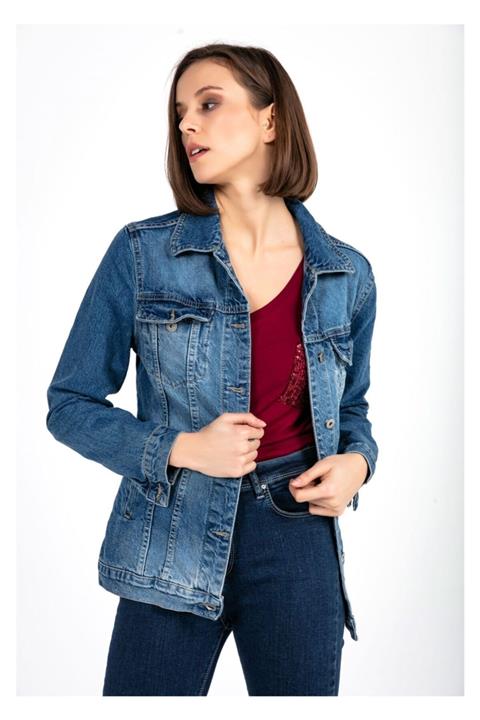 TIFFANY&TOMATO Kadın Mavi Taşlamalı Jean Ceket