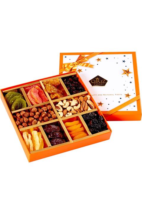 Çerez Pazarı Turuncu Hediyelik Kutuda 650g Kuruyemiş Ve Kurumeyve Sağlıklı Atıştırmalıklar Sevdikleriniz Için