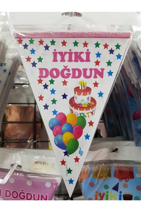 Organizasyon Pazarı Iyi Ki Doğdun Pasta Temalı Pembe Üçgen Flama Doğum Günü Parti Süsü 2 Metre Iyiki Doğdun