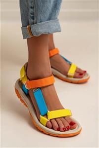 İmerShoes Günlük Step Sandalet Düz Taban Cırtlı Spor