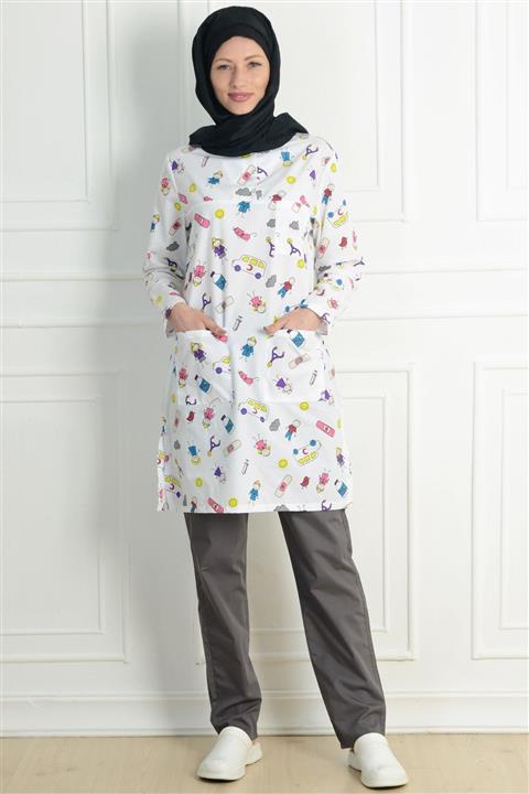 ModaCanel Moda Canel Tesettür Hemşire Doktor Yarabandı Desenli Forma Takım Medikal Takım