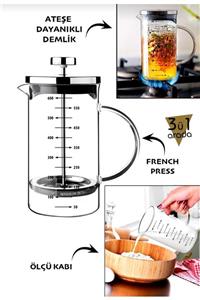 Kitchen Pembelia 3'ü Bir Arada French Press 600 Ml Ateşe Dayanıklı