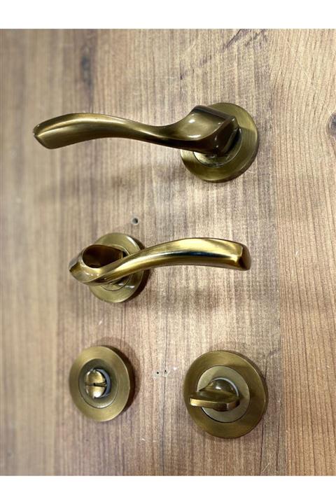 ARON HIRDAVAT Elmas Yuvarlak Rozetli Antik Sarı Banyo-wc Kapı Kolu 1 Takım