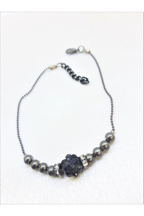 TÜKKAN ACCESSORİES Kadın Siyah Kaplama Siyah Hamur Şambala Taş Halhal