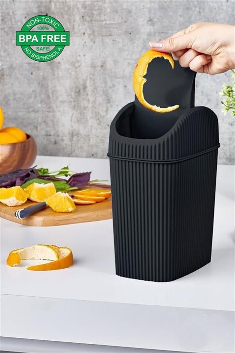 Happy Home Tezgah Üstü 2,5 Litre Çizgili Desenli Siyah Çöp Kovası /cn7458