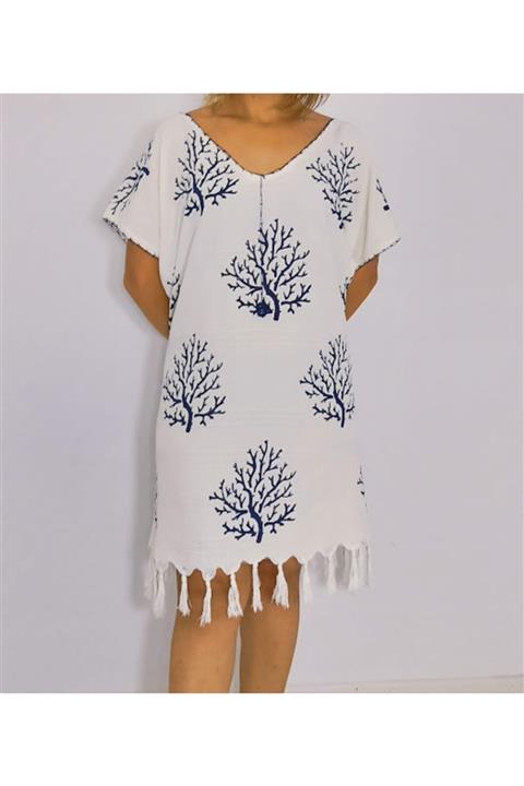 acartekstil Lacivert Baskılı Peştemal Elbise