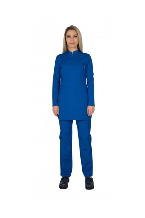 TIPMOD Likralı Saks Mavi Tunik Tesettür Hemşire Forması