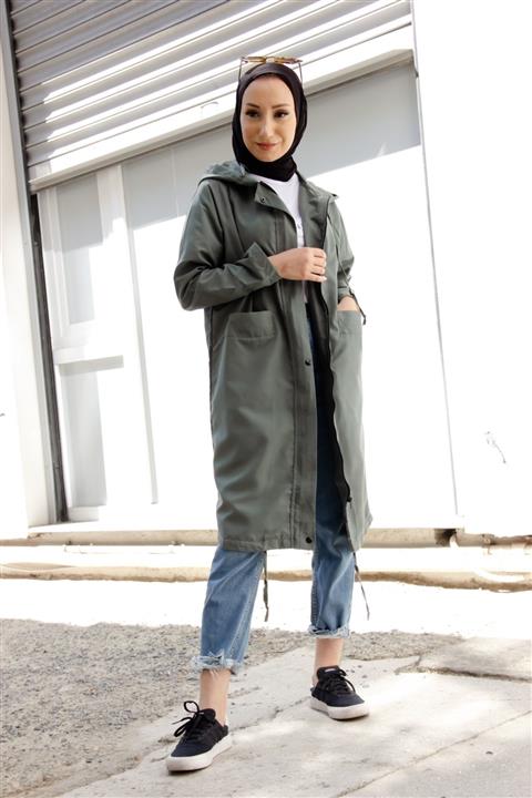 BURCU TESETTÜR Fermuarlı Ve Kapüşonlu Trençkot Stl29