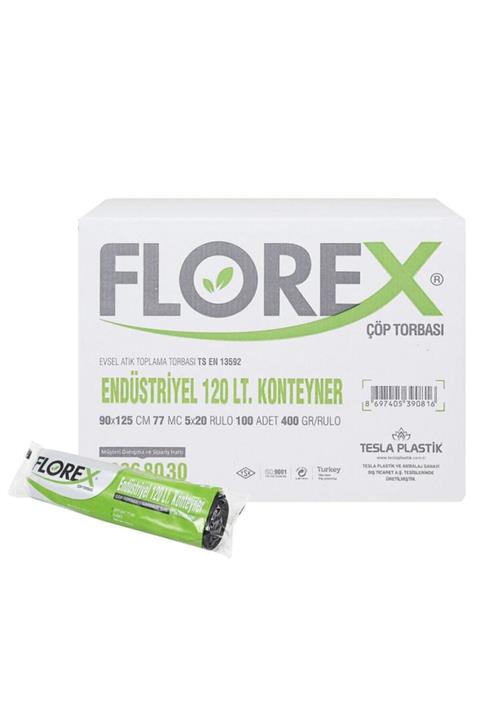 Florex 120 Lt Endüstriyel Konteyner Çöp Torbası Çöp Poşeti 90x125 Cm 1 Koli 20 Rulo 100 Adet