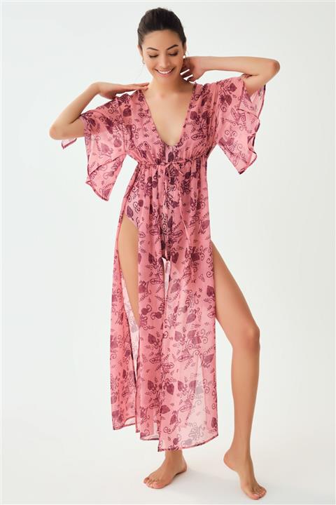 Dagi Gül Kurusu Önden Bağlı Uzun Pareo