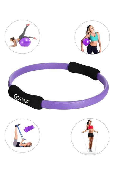 Cosfer Pilates Çemberi - Pilates Topu, Pilates Bandı, Atlama Ipi Ve Denge Topu - 5 Li Pilates Seti - Mor