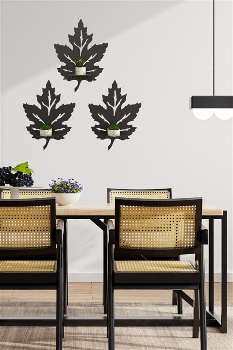 GİZEM SHOP 3'lü Ahşap Çınar Yaprağı Mumluk Duvar Dekoru Aplik Tablo Obje Duvar Süsü