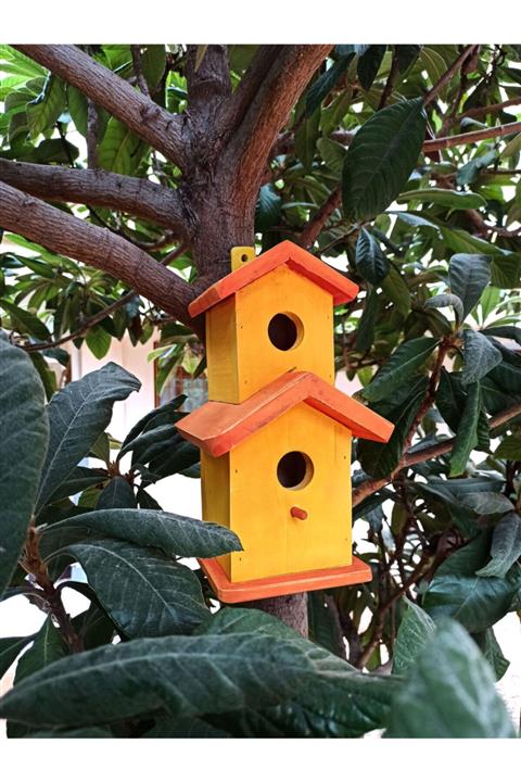 MimAhşap Iki Katli Ahşap Kuş Evi (TURUNCU-SARI)