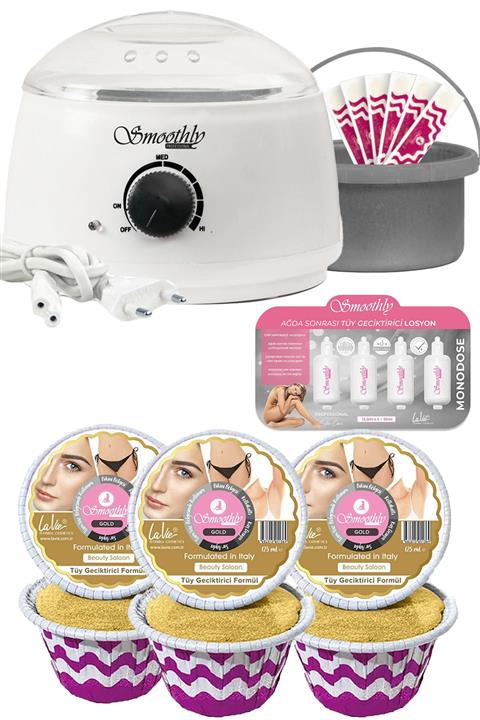 Smoothly Gold Soyulabilen Mini Kalıp Ağda 750gr, Ağda Makinesi, Tüy Geciktirme Etkili Losyon, Spatula Seti