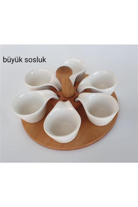 ECR KOLEKSİYON Ahşap Standlı Büyük Sosluk 6lı