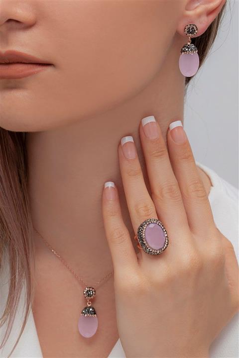 Tmec Silver El Işçilikli Pembe Set 925 Ayar Gümüş