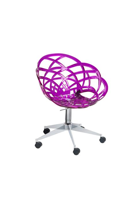 Papatya Flora Şef - Transparan Mor Tekerlekli Amortisörli Çalışma Ofis Koltuğu