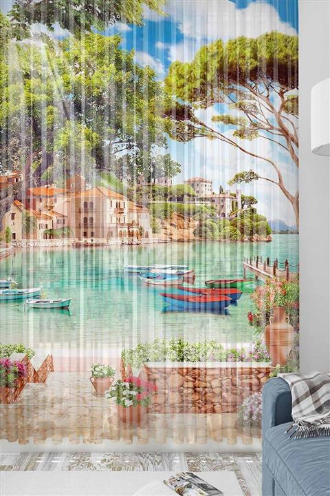 Else Halı Else Deniz Manzaralı Desenli Dekoratif Modern 3d Tül Fon Perde