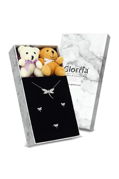 Glorria Kadın Gümüş Yusufçuk Kolye Küpe Yüzük Seti - Dt0505-hs