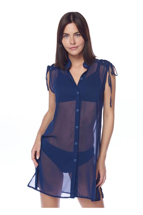 Dagi Lacivert Omuz Ipli Yarım Kollu Tunik Pareo