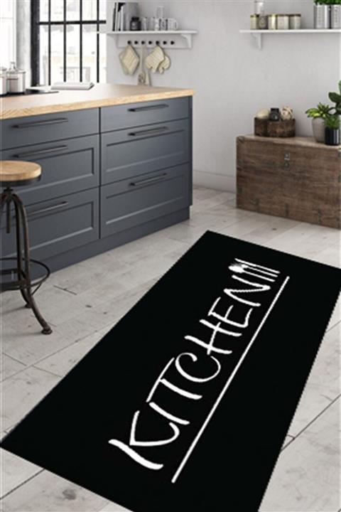 SUNTEKS HOME Siyah Dijital Baskı Kaymaz Taban Kitchen Desen