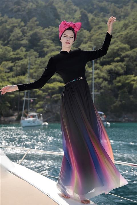 Feiza Collection Gökkuşağı Tesettür Abiye Elbise