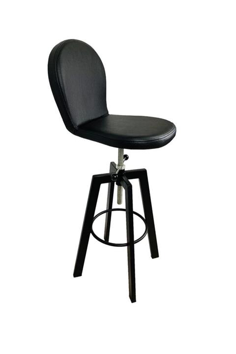 İREM Helen Bar Sandalyesi Bar Taburesi Sırtlı Siyah Deri Oturak