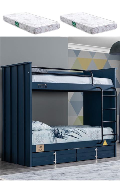 Setay Ranza, Konteyner Çekmeceli Ranza - Mavi + 2 Adet Comfort Ortopedik Yatak