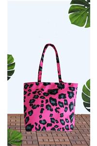 Moodbasic Kadın Pembe Leoparlı Plaj Çantası