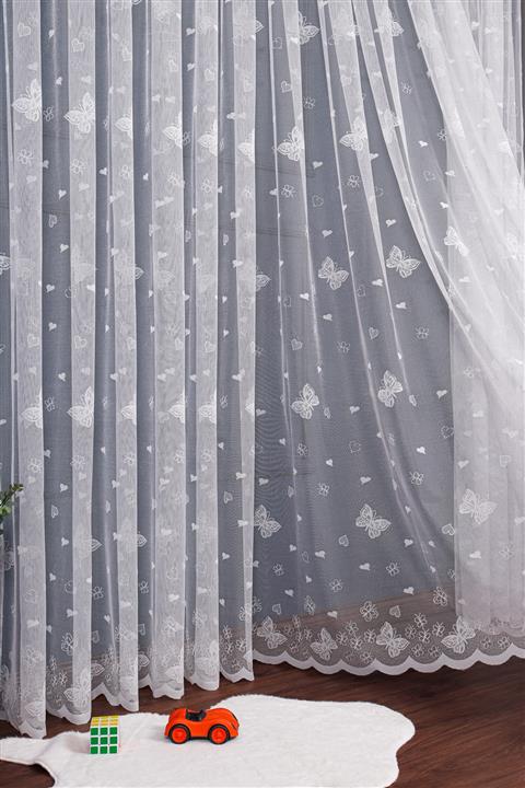 elision home Kelebek Desenli Çocuk Odası Tül Perde, 350x250cm, 1/3 Sık Pile, Elısıon02581