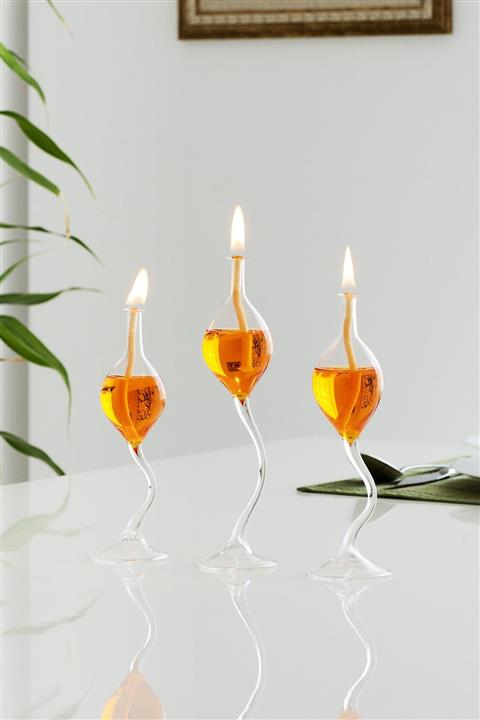 Flovart Üfleme Kuğu Cam Kandil 3'lü Set Şeffaf - Kandil Yağı Hediyeli