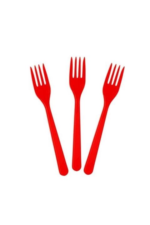 MİSSDURU Kırmızı Renk Lüks Plastik Çatal 25 Adet