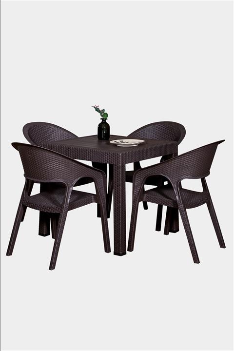 MOBETTO Home Garden Kare 4 Kişilik Bahçe Masa Takımı - Kahve