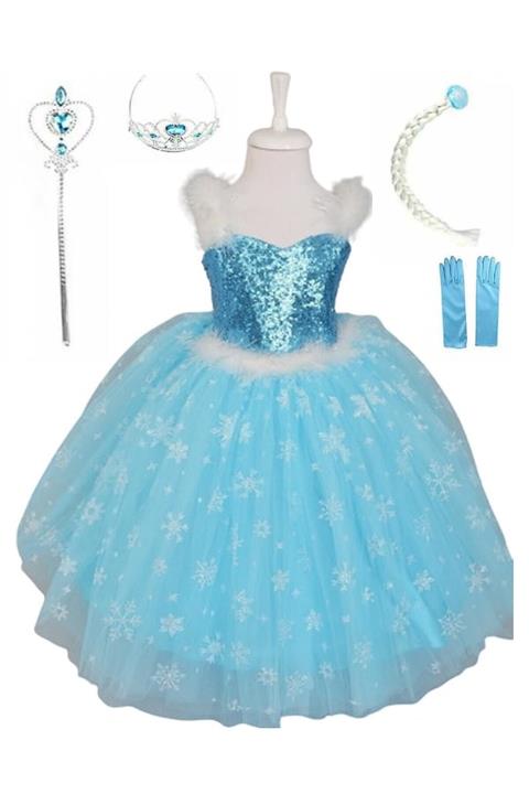 Nero Tarlatanlı Taç - Asa - Saç - Eldiven  Elsa Kostüm