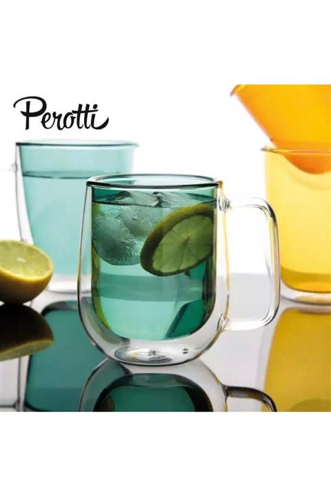 Perotti Renkli Çift Cidarlı Kulplu Bardak 250 Ml Yeşil