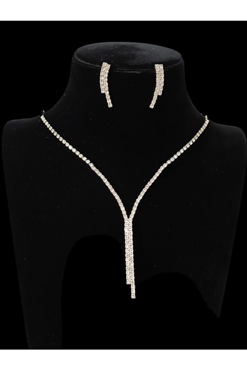 TakıConcept Su Yolu Gelin Seti Kristal Taşlı Abiye Gelin Küpe Kolye Set