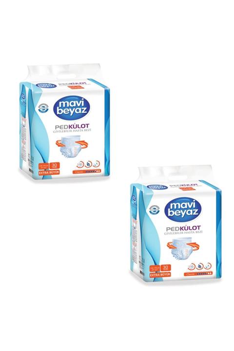 Mavi beyaz Ped Külot Yetişkin Hasta Bezi Extra Büyük Boy-xlarge 30 Lu 2 Paket 60 Kullanım