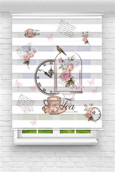 For Kid Turkey Beş Saati Mutfak Baskılı Perde - Mutfak Perde -baskılı Zebra Perde