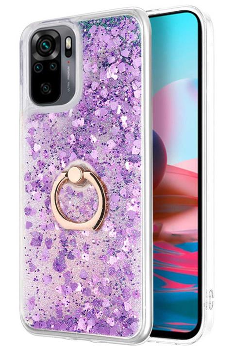 Xiaomi Redmi Note 10s Kılıf Yüzüklü Standlı Korumalı Şeffaf Simli Pullu