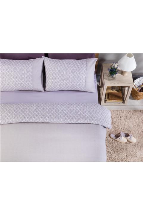 Madame Coco Clarice Çift Kişilik Crep Baskılı Nevresim Takımı - Mürdüm