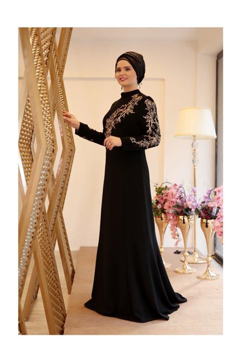 SALİHA Payet Detaylı Krep Kumaş Balık Abiye Elbise