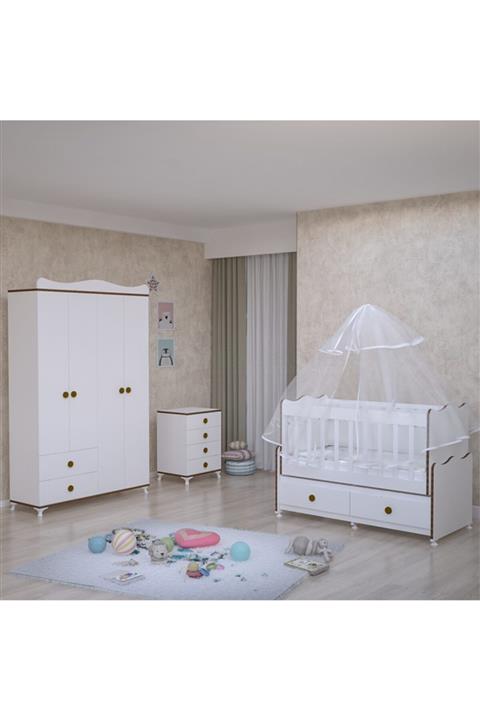 Garaj Home Elegant Yıldız 4 Kapaklı Bebek Odası Takımı - Yatak Ve Uyku Seti Kombinli-sümela- Uykuseti Beyaz