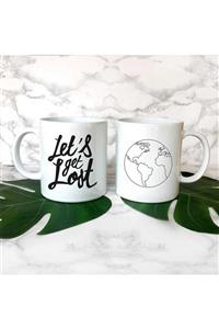 Bikutumutluluk Let'S Get Lost Dünya Haritalı Kupa Mug Mottolu Çizimli