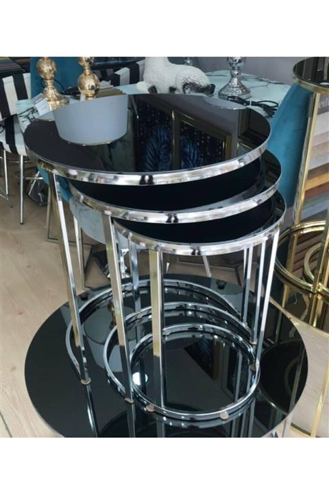 ARTAGAN METAL Gümüş Zigon Sehpa (füme Ayna)