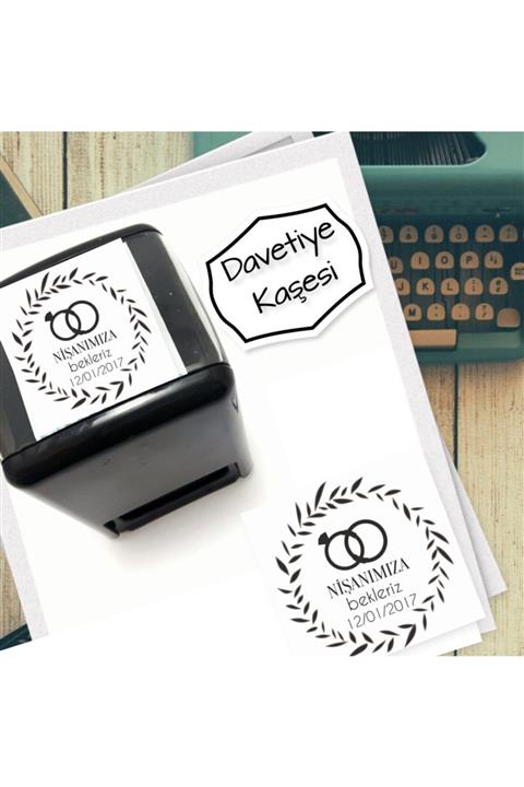 EHediyeci Çift Yüzük Temalı Isimli Davetiye Kaşesi - 306