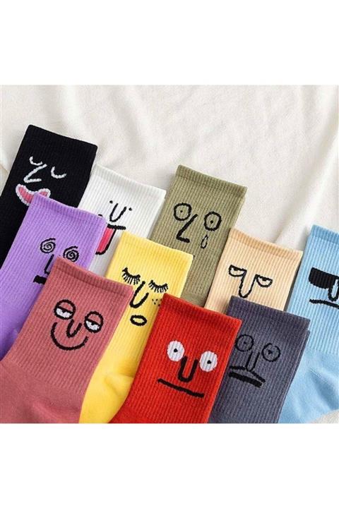BGK Unisex Renkli Yüz Desenli Tenis Çorap 10'lu