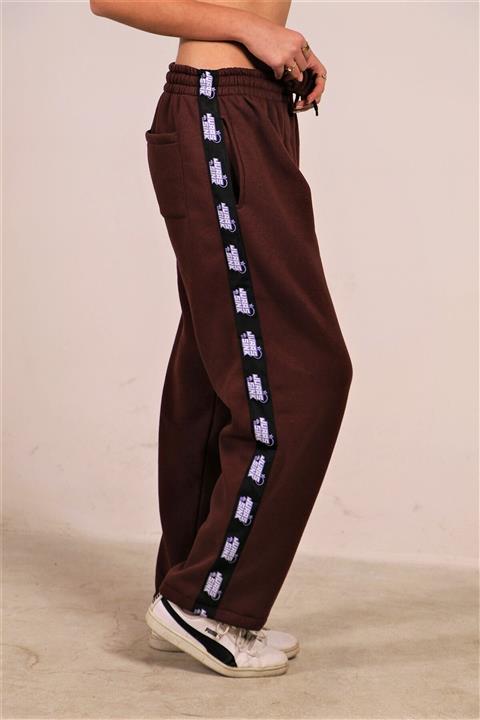 JURASSİNK Kadın Kahverengi Şeritli Wide Leg Eşofman Altı