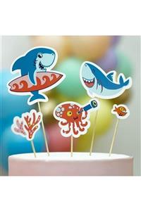 Partifabrik Sevimli Köpekbalığı Baby Shark Cake Topper Pasta Süsü 5li